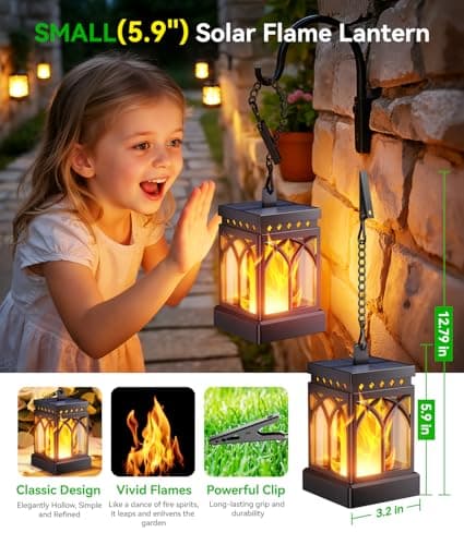 KOOPER 4 Pack Solar Lanterns Outdoor Waterproof, Upgraded Flickering Flame Modes + Constant Modes Hanging Solar Lantern Lights for Outside, Lanterns Decorative Outdoor for Garden Table Yard Tree Decor - Thumbnail 3