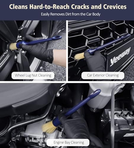 YeewayVeh Car Detailing Brush Set, 3 Pack Ultra Soft Boars Hair Detailing Brushes for Leather Seat Air Vents Engine Bay, Auto Detail Brushes Car Detailing for Interior Exterior, Indigo - Thumbnail 5