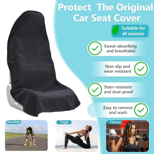 Teuaktty Car Seat Covers Universal Car Protective Front Seat Covers Washable Non-Slip Seat Protectors for Gym Workouts,Waterproof and Sweatproof Towel Seat Covers for Cars,Trucks, Jeeps (Black) - Thumbnail 2