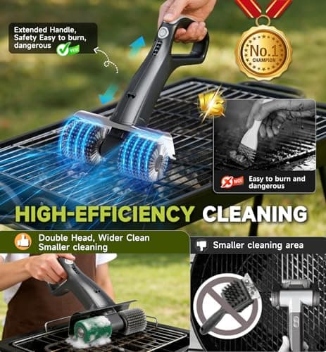 Electric Grill Brush Rechargeable, Dual Brush Heads Design Cordless Electric BBQ Grill Cleaner with Replaceable Head (Gray) - Thumbnail 2