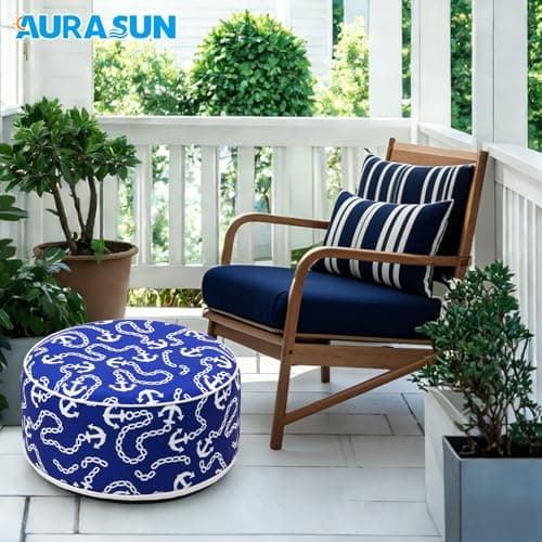 AURASUN Inflatable Outdoor Ottoman Pouf - Portable Footstool with Handle D20” x H10” - Air Pump Included for Outdoor Indoor Use - Comfortable Foot Rest or Seating for Camping or Pool (Navy Blue) - Thumbnail 3