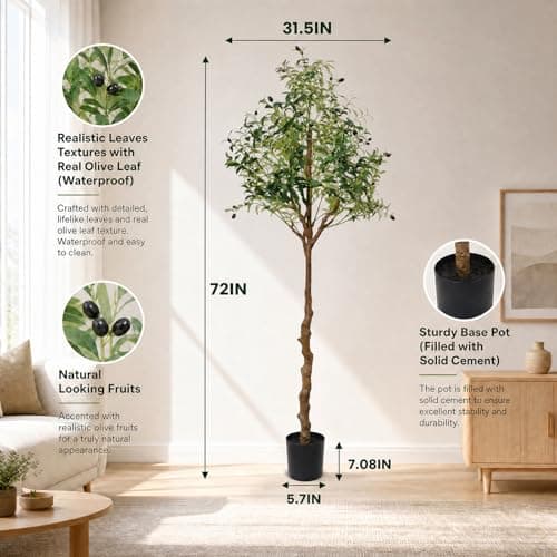 ANTING 6FT Faux Olive Tree, Artificial Olive Trees Indoor with Natural Wood Trunk & Lifelike Fruits, Fake Silk Plant with Pot, Realistic Leaves Artificial Tree for Bedroom, Living Room, Office Decor - Thumbnail 5