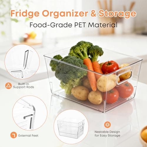 MOONEDGE 8 Pack Clear Plastic Storage Bins, 12 x 8 x 6in Stackable Pantry Organizer Cabinet Containers for Under-Sink Storage, Kitchen, Fridge, Bathroom and Home Organization - Thumbnail 5