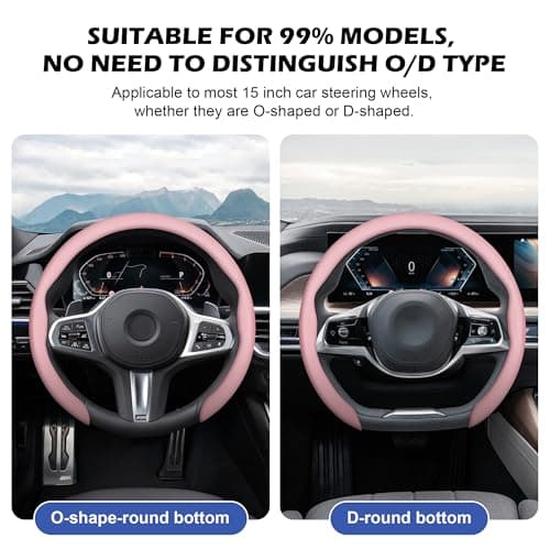 frani Nappa Leather Steering Wheel Cover, Universal 15 Inch Premium Non-Slip Steering Wheel Cover Pink - Thumbnail 3