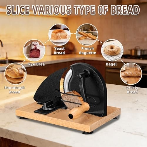 Manual Bread Slicer for Homemade Sourdough Bread Adjustable Thickness Bread Cutter with Hand Crank, Slicing Guide, Scale Line, Stainless Steel Blade & Suction Cups, for Perfect Even Slices (Black) - Thumbnail 6