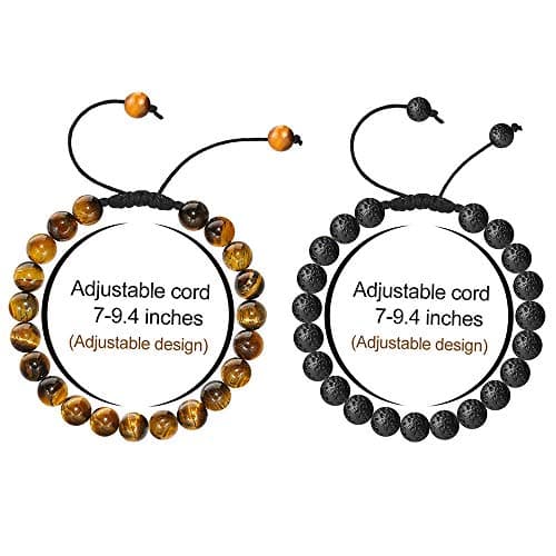 M MOOHAM Beaded Bracelet for Men Gifts - Lava Rock Stone Tiger Eye Bracelet Adjustable Men Birthday Unique Gifts - Thumbnail 2