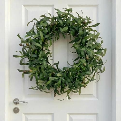 GinzeTop 24 Inch Olive Wreath for Front Door - Spring Summer Artificial Greenery Wreath with Lifelike Olive Fruits - Year Round Farmhouse Decor for Wall Window Indoor Outdoor - Thumbnail 6