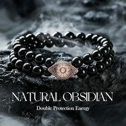 Evil Eye Bracelets for Men, 8MM Black Obsidian Lapis Lazuli Tiger Eye Stretch Beaded Protection Bracelet Guardian Jewelry Gifts with Meaning Card Meaningful Gift for Him (Birthday/Graduation/New Job) - Thumbnail 2