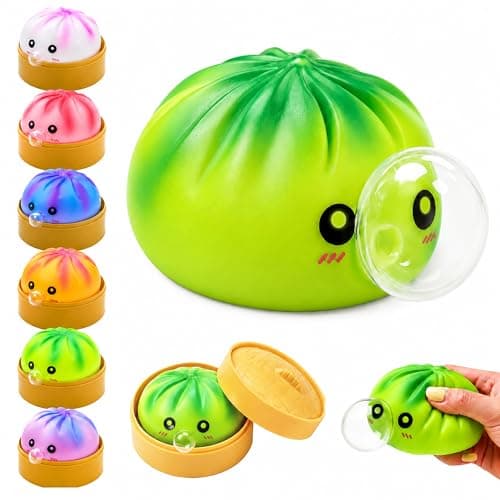 KYLARA Green Dumpling Squishies, Mystery Bubble Popping Dumpling, Hollow Plastic Dumplings Squeeze Desk Toy, Colorful Bao Bun with Food Steamer, Press and Pop Fidget Sensory Toy for Stress Relief - Image 1