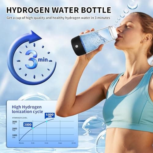 Hydrogen Water Bottle,2025 Upgrade Hydrogen Water Machine-SPE PEM Technology,3-Minute H₂ Production,Remove Ozone/Nitrogen,Portable Portable Water Ionizer for Travel,Home,Office Unisex Black(320ML) - Thumbnail 2