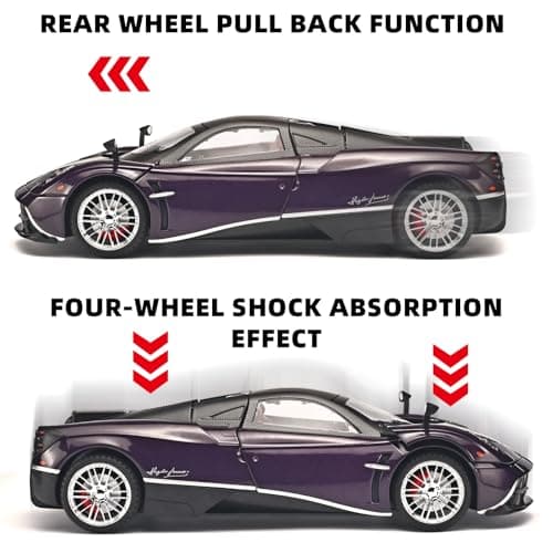 RZAPE Car Toys for Boys 1 18 Scale Diecast Cars Compatible for Pagani Huayra Dinastia Model Car Kits Collection,Metal Pull Back Cars with Light and Sound,Toy Cars for Boys Age 4-7（Purple） - Thumbnail 6