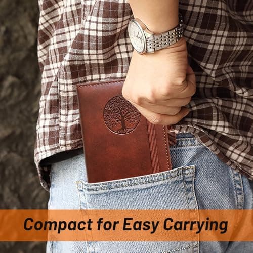 BIYUNRO Small Pocket Notebook, Leather Journal Mini (Brown) - Thumbnail 6
