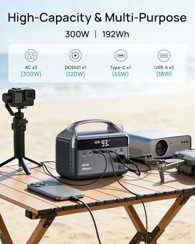 DaranEner Portable Power Station, 300W (Surge 600W) 192Wh(60,000mAh) Power Bank with 110V AC Outlet, LiFePO4 Battery for Home Emergency, Camping, Travel,& Outdoor Electronics(Option Solar Generator) - Thumbnail 4