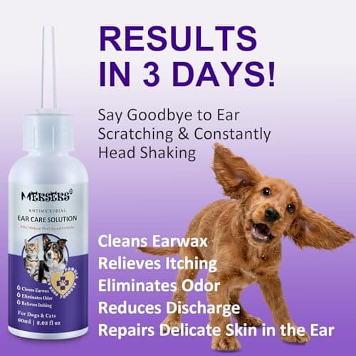 Mekseks Dog Ear Cleansing Solution Ear Infection Treatment Drops for Dogs Cats Ear Cleaner Wash, Relieves Itchy Ears Redness, Removes Earwax Debris Odor, Gentle Natural 2.03 fl oz - Thumbnail 2