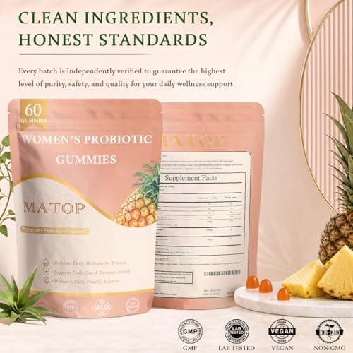 MATOP Premium Feminine Balance Gummies for Women - pH Balance Support & Vaginal Probiotic with Hawaiian Pineapple Flavor, Vegan, Gluten-Free – 60 Gummies (30 Servings) - Thumbnail 4