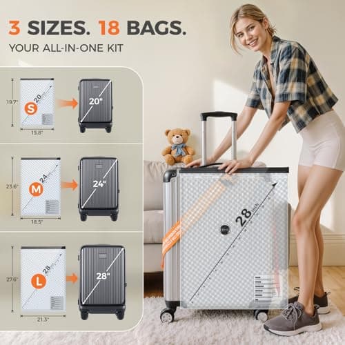Nicetree 18-Pack Vacuum Bags for Travel with Rechargeable Pump, Compression Packing Bags for Carry-On Luggage & Suitcase, Vacuum Seal Bags for Clothing, 3 Sizes for Travel & Home Storage - Thumbnail 4