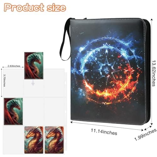Trading Card Binder 9 Pocket, Fits 900 Cards with 50 Removable Sleeves, Portable TCG Album Folder for Standard Size Game Cards, Sports Card Holder Book for Collectors, Frostfire Fusion - Thumbnail 6