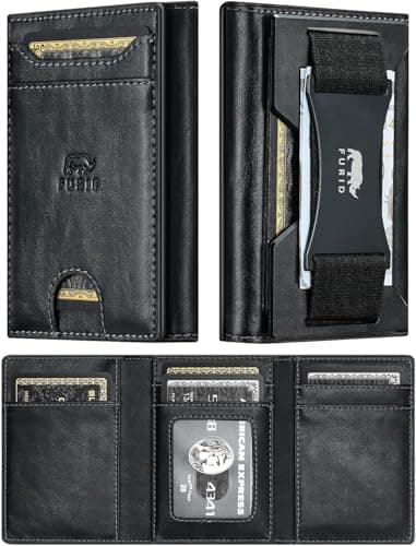furid Genuine Leather Wallet for Men: RFID Thin Trifold Front Pocket Credit Card Holder - Slim Minimalist Wallet with Metal Plates and Cash Band - Gift for Husband Father on Anniversary Birthday - Image 1