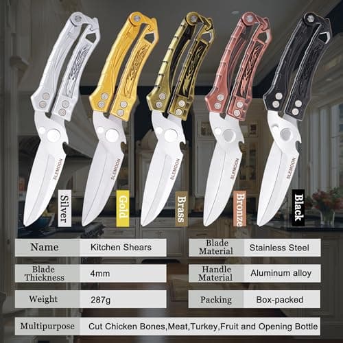 SLEMOON Kitchen Shears Heavy Duty Poultry Shears for Bone,Chicken,Turkey,Meat,Fish and Pizza Cutting Board Kitchen Scissors All Purpose for Food Ideal for Chef and Home Cooking,Dishwasher Safe Bronze - Thumbnail 6