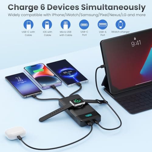 HETP Portable Charger 10800mAh QC4.0+PD 25W Fast Charging USB C Power Bank,6 Outputs LCD Display Travel Battery Pack Compatible with iPhone 16/15/14/13, Android etc - Thumbnail 5