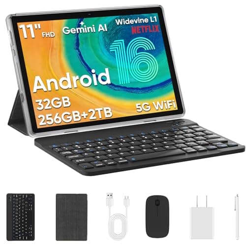 JUNINKE Tablet 11 Inch, Android 16, 32GB RAM+256GB Octa-Core, 8000mAh Battery, 1280 * 800 Touch Screen, 5+8MP Dual HD Camera (Black Case and Keyboard) - Image 1