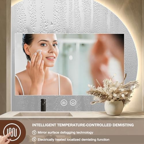 Led Bathroom Mirror with Lights, 36"×36" Smart Backlit Vanity Mirrors with Anti-Fog, Large Irregular Modern Lighted Bathroom Mirror for Wall,Dimmable, 3 Colors Light, Shatterproof - Thumbnail 4