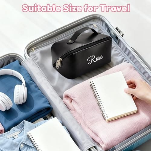 VBAIFAyy Personalized Makeup Bag with Custom Name - Large Capacity Travel Cosmetic Organizer, PU Leather Toiletry Bag for Women, Mothers Day Gift Idea with Handle & Dividers - Thumbnail 4