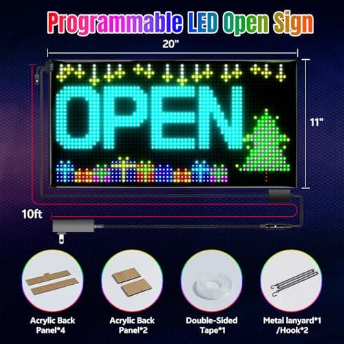 Programmable LED Open Sign,APP Built-in Multiple Open Effects,Bluetooth Control, 5V/8A for Shop Window Glass/Cafes/Bar - Thumbnail 4