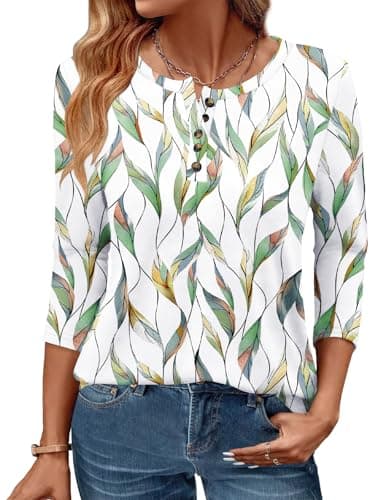 GKBK 3/4 Sleeve Womens Tops Fall Clothes Henley Casual Spring Summer Lightweight Basic Tunic Shirts - Image 1