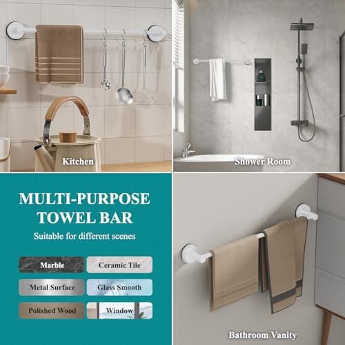 Towel Bar for Bathroom Wall,Adjustable 12~21 Inch Towel Racks for Bathroom Wall Mounted, Towel Holder for Glass Shower Door,Bathroom Accessories,Apparment Essentials,Home Decor-White - Thumbnail 2