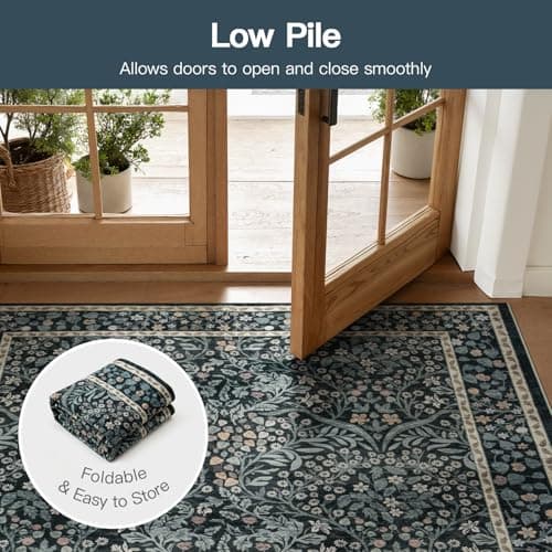Lofus Black Area Rug 9x12, Washable Large Living Room Rugs Non Slip Low Pile, Boho Floral Carpet for Kitchen Bedroom Dining Room Nursery Home Office, Vintage Farmhouse Forest-Themed Area Rugs - Thumbnail 6