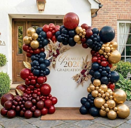 Double Stuffed Red and Blue Balloons, 94Pcs Dark Blue Burgundy Ruby Red Gold Latex Balloon Garland Arch Kit for Graduation,4th of July,Patriotic,Veterans Day,Class of 2026, Birthday Party - Image 1