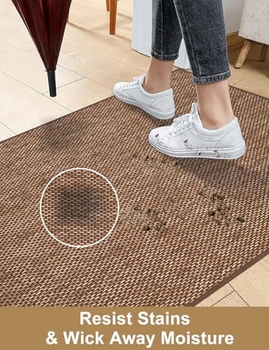 Indoor Door Mat 20"x32" - No Creases Entryway Mat, Low-Profile Dirt Trapper Front Door Mat for Inside Entrance, Non Slip Rubber Backing Inside Doormat for Entryway, Easy Clean Washable (Brown) - Thumbnail 6