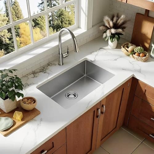GKFF Kitchen Sink 16-Gauge Workstation S304 Stainless Steel Kitchen Sinks Handmade Modern Single Bowl Deep Sink with Accessories and Integrated fregaderos de cocina modernos (Undermount 30" x 18") - Thumbnail 2