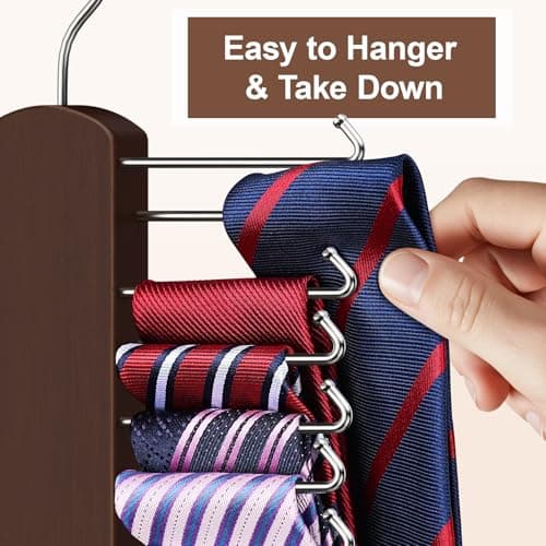 2 Pack Tie Hanger with 48 Hooks, Large Capacity Tie Rack for Closet Organizers and Storage,Space Saving Wooden Necktie Hanger for Men - Thumbnail 5