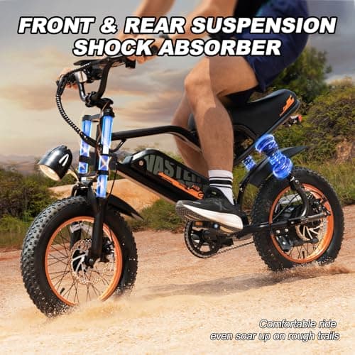 AVDLBIKE Electric Bike, 16'' Fat Tire eBike for Teens/Adults, 500W E-Bike with 36V/12.8Ah Removable Battery, 20MPH 45 Mile Range Commuting Electric Mountain Bike with Dual Dual Brakes-Orange A13 - Thumbnail 6