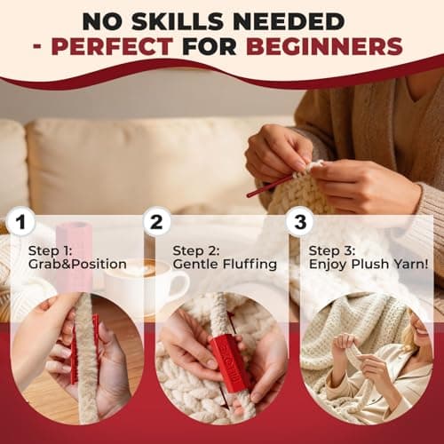 Pilloze Chunky Yarn Fluffer - Yarn Fluffing Tool for Crochet & Knitting Projects, Compact Portable Yarn Texture Enhancer for DIY Craft Enthusiasts, Red - Thumbnail 4