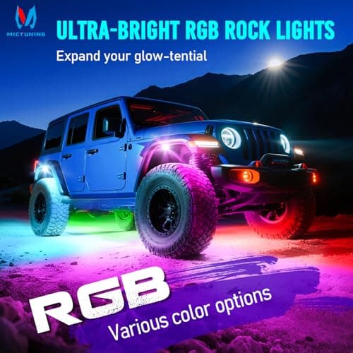MICTUNING Q1+ MAX 12 Pods Ultra-Bright RGB+IC Rock Lights, Multi-Color Chasing Underglow Lighting, Extensible to 24 Pods, APP Music Sync & DIY Effects, IP68 Waterproof - Thumbnail 2