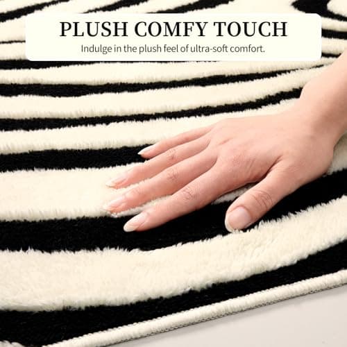 YIHOUSE 9×12 Ft Area Rugs for Living Room: Modern Washable Rug - Abstract Black and Cream White Rug for Bedroom Dining Room Office Playroom Nursery Home Decor - Nonslip Non-Shedding Striped Rugs - Thumbnail 6