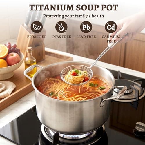 Ptaciow Titanium Stock Pot,8Quart Stock Pot with Lid,Lightweight and Healthy Soup Pot,Induction All Stovetops,Large Capacity Titanium Cooking Pot for Soup,Pasta,Boiling,Stewing - Thumbnail 2