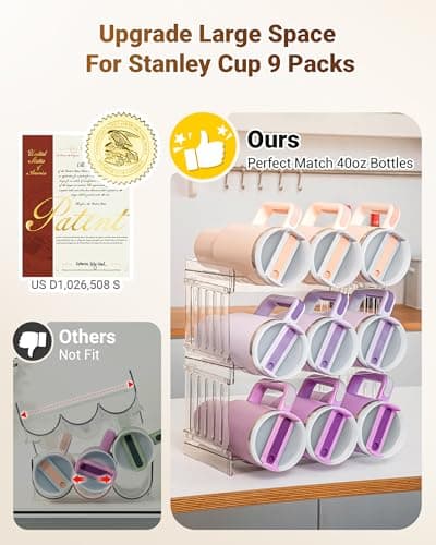 Gracenal Water Bottle Organizer Holder for Stanley Cup Accessories, Fridge Kitchen Cabinet Organizer and Storage for Meoky 40 oz Tumbler with Handle, Stackable Plastic Travel Mug Cup Rack Gifts, 3Pack - Thumbnail 3