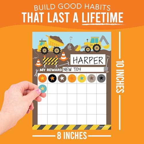 Sticker Chart for Kids Behavior at Home & Classroom - 25 Reward Chart for Kids Incentives, Gold Star Sticker Sheets, Construction Incentive Charts for Classroom Must Haves - Thumbnail 5