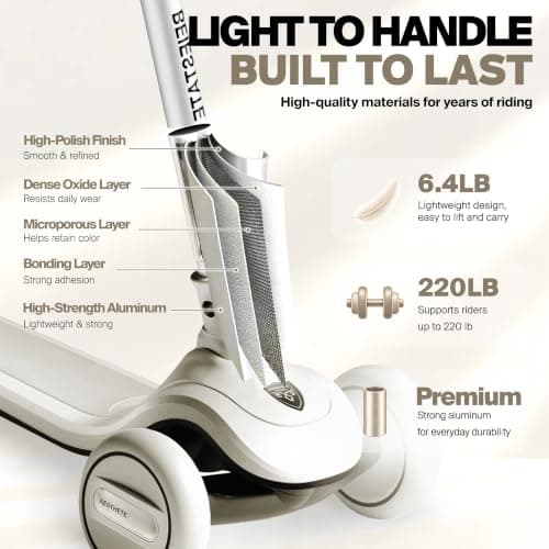 BEIESTATE 3 Wheel Scooter for Kids Ages 3-18, Up to 220 Lbs, Kids Scooter with Adjustable Lean-To-Steer Switch, Foldable, Lightweight, Wide Anti-Slip Deck, Adjustable Height Handlebar, Light-Up Wheels - Thumbnail 5