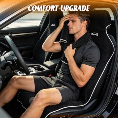 KIGEMOS 2 Pack Towel Car Seat Covers, Waterproof Washable Front Seat Protectors with Soft Terry Cloth, Non-Slip Backing, Universal Fit for Cars SUVs Trucks,Gym,Beach,Pets, Kids,Road Trips (Black) - Thumbnail 2