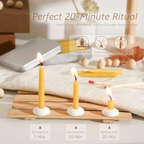 20 Minute 100% Pure Beeswax Candles, Mini Mindful Meditation Taper Candles, Smokeless & Dripless with Holder for Yoga, Prayer, Relaxation (Yellow,120 Pack) - Thumbnail 3