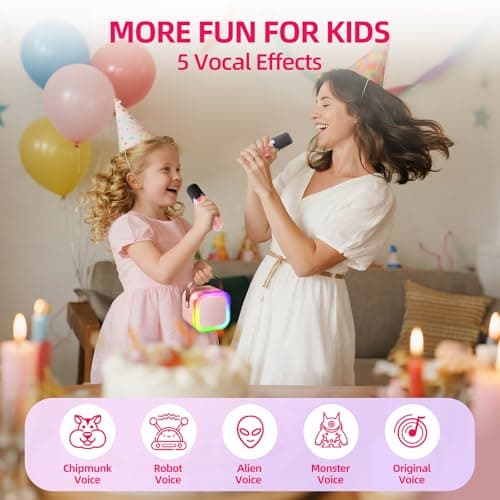 Kinglucky Mini Karaoke Machine for Kids, Top Birthday Gift Pick for Girls Ages 3, 4, 5, 6, 7, 8, 9, 10, 11, 12 Years Old, Kids' Personal Video Players Accessories with 2 Mics Singing Present Toy, Pink - Thumbnail 3