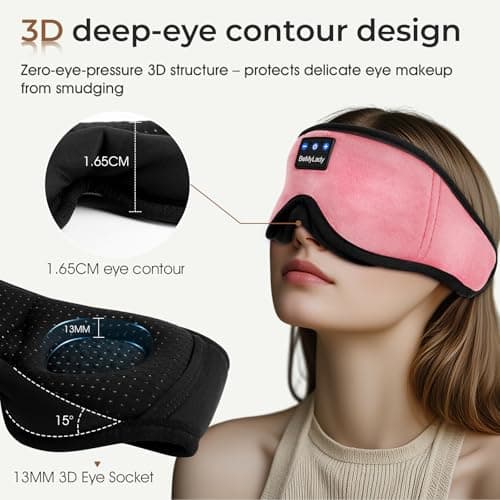 BeMyLady Sleep mask Headphones,100% Blackout 3D Zero Eye Pressure Bluetooth Sleep mask Breathable Eye mask with Bluetooth Headphones Sleep Headphones for Side Sleepers, 14H Playtime&Bluetooth 5.4 Pink - Thumbnail 3