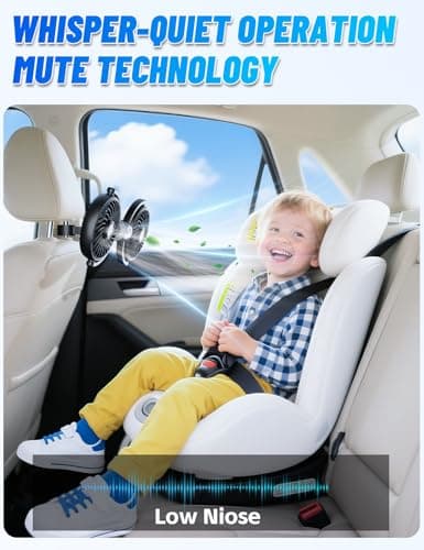 Coepuske Car Fans for Backseat Kids, Dual Head USB Car Fans That Blow Cold Air with Car Charger, Independently Controlled Powerful 360° Rotatable 3 Speeds Car Seat Fan for Vehicles RV SUV Truck - Thumbnail 2