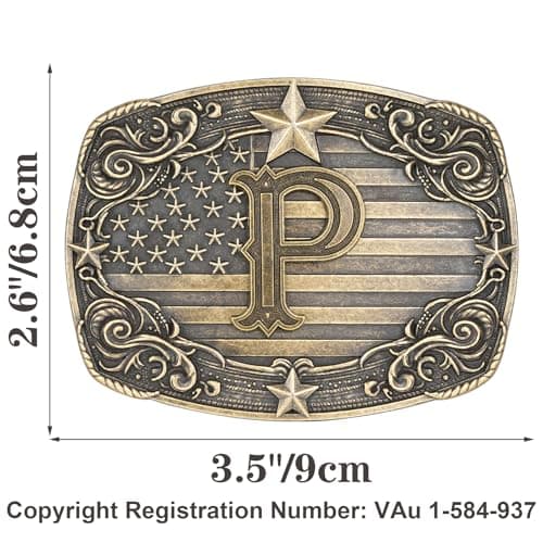 Absbolo Western Belt Buckle Men Initial Letter ABCDJRM to Z Rodeo Cowboy Belt Buckles for Women P - Thumbnail 2