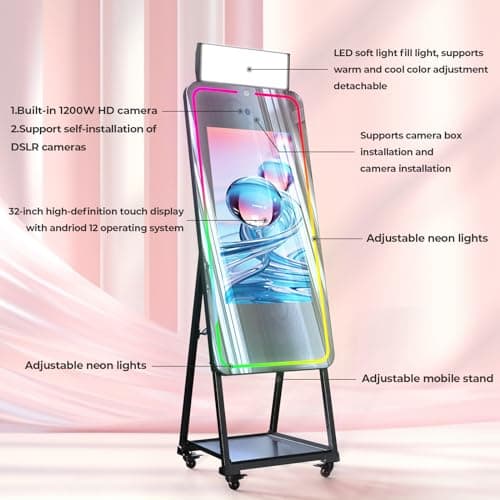 MWE Magic Mirror Photo Booth Machine Touch Screen with Printer,12MP 4K HD Camera,RGB Surround Light Music Sync,Professional Photography Light,Dual System,Software APP Remote Control (47in+Printer) - Thumbnail 5
